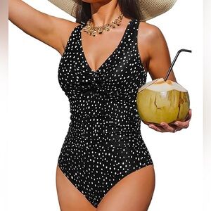 MAKE AN OFFER - YONIQUE Polka Dot One-Piece Molded Cup Tummy Ruched Swimsuit